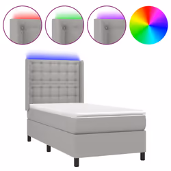 vidaXL Letto a Molle Materasso e LED Grigio Chiaro 90x200 cm Tessuto - Vista aggiuntiva 2