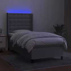 vidaXL Letto a Molle Materasso e LED Grigio Chiaro 90x200 cm Tessuto - Vista aggiuntiva 3