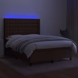 vidaXL Letto a Molle Materasso e LED Marrone Scuro 140x200 cm Tessuto - Vista aggiuntiva 3