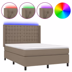 vidaXL Letto a Molle con Materasso e LED Tortora 140x200 cm in Tessuto - Vista aggiuntiva 2