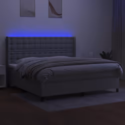vidaXL Letto a Molle Materasso e LED Grigio Chiaro 200x200 cm Tessuto - Vista aggiuntiva 3