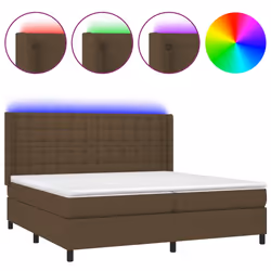 vidaXL Letto a Molle Materasso e LED MarroneScuro 200x200cm in Tessuto - Vista aggiuntiva 2