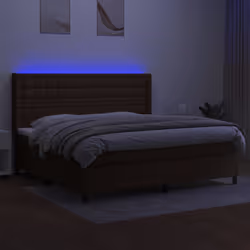 vidaXL Letto a Molle Materasso e LED MarroneScuro 200x200cm in Tessuto - Vista aggiuntiva 3