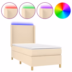 vidaXL Letto a Molle con Materasso e LED Crema 90x200 cm in Tessuto - Vista aggiuntiva 2