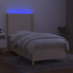 vidaXL Letto a Molle con Materasso e LED Crema 90x200 cm in Tessuto - Vista aggiuntiva 3