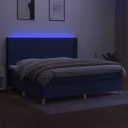 vidaXL Letto a Molle Materasso e LED Blu 200x200cm in Tessuto - Vista aggiuntiva 3