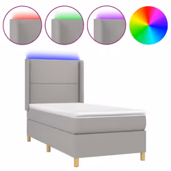 vidaXL Letto a Molle Materasso e LED Grigio Chiaro 90x190 cm Tessuto - Vista aggiuntiva 2