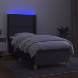 vidaXL Letto a Molle Materasso e LED Grigio Scuro 90x190 cm in Tessuto - Vista aggiuntiva 3