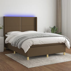 vidaXL Letto a Molle Materasso e LED MarroneScuro 140x190cm in Tessuto