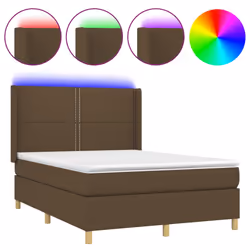 vidaXL Letto a Molle Materasso e LED MarroneScuro 140x190cm in Tessuto - Vista aggiuntiva 2