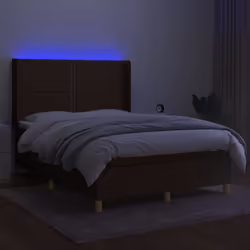 vidaXL Letto a Molle Materasso e LED MarroneScuro 140x190cm in Tessuto - Vista aggiuntiva 3