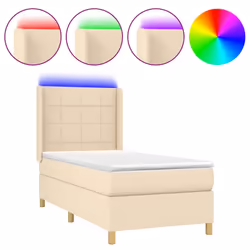 vidaXL Letto a Molle con Materasso e LED Crema 90x200 cm in Tessuto - Vista aggiuntiva 2