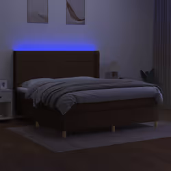 vidaXL Letto a Molle Materasso e LED Marrone Scuro 160x200 cm Tessuto - Vista aggiuntiva 3