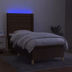 vidaXL Letto a Molle Materasso e LED Marrone Scuro 80x200cm in Tessuto - Vista aggiuntiva 3