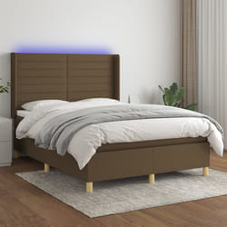 vidaXL Letto a Molle Materasso e LED Marrone Scuro 140x200 cm Tessuto