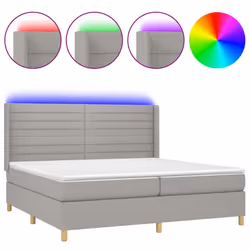 vidaXL Letto a Molle Materasso e LED Grigio Chiaro 200x200 cm Tessuto - Vista aggiuntiva 2