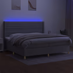 vidaXL Letto a Molle Materasso e LED Grigio Chiaro 200x200 cm Tessuto - Vista aggiuntiva 3