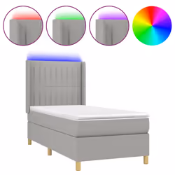vidaXL Letto a Molle Materasso e LED Grigio Chiaro 90x190 cm Tessuto - Vista aggiuntiva 2