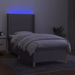 vidaXL Letto a Molle Materasso e LED Grigio Chiaro 90x190 cm Tessuto - Vista aggiuntiva 3