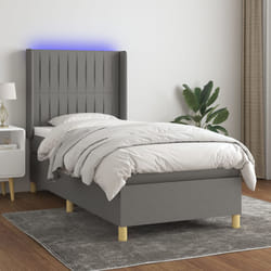 vidaXL Letto a Molle Materasso e LED Grigio Scuro 90x190 cm in Tessuto