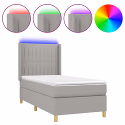 vidaXL Letto a Molle Materasso e LED Grigio Chiaro 90x200 cm Tessuto - Vista aggiuntiva 2