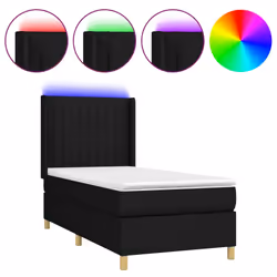 vidaXL Letto a Molle con Materasso e LED Nero 90x200 cm in Tessuto - Vista aggiuntiva 2