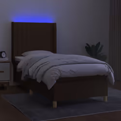 vidaXL Letto a Molle Materasso e LED Marrone Scuro 90x200cm in Tessuto - Vista aggiuntiva 3