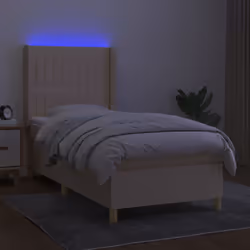 vidaXL Letto a Molle con Materasso e LED Crema 90x200 cm in Tessuto - Vista aggiuntiva 3