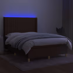 vidaXL Letto a Molle Materasso e LED MarroneScuro 140x190cm in Tessuto - Vista aggiuntiva 3