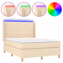 vidaXL Letto a Molle con Materasso e LED Crema 140x200 cm in Tessuto - Vista aggiuntiva 2