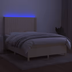 vidaXL Letto a Molle con Materasso e LED Crema 140x200 cm in Tessuto - Vista aggiuntiva 3