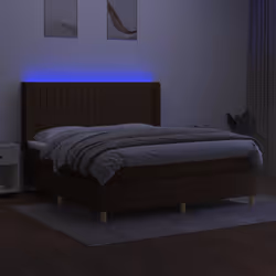 vidaXL Letto a Molle Materasso e LED Marrone Scuro 160x200 cm Tessuto - Vista aggiuntiva 3