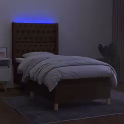 vidaXL Letto a Molle Materasso e LED Marrone Scuro 80x200cm in Tessuto - Vista aggiuntiva 3