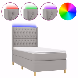 vidaXL Letto a Molle Materasso e LED Grigio Chiaro 90x190 cm Tessuto - Vista aggiuntiva 2