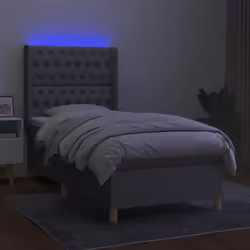 vidaXL Letto a Molle Materasso e LED Grigio Chiaro 90x200 cm Tessuto - Vista aggiuntiva 3