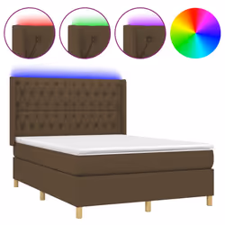 vidaXL Letto a Molle Materasso e LED MarroneScuro 140x190cm in Tessuto - Vista aggiuntiva 2