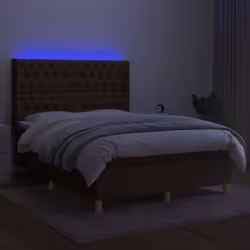 vidaXL Letto a Molle Materasso e LED MarroneScuro 140x190cm in Tessuto - Vista aggiuntiva 3