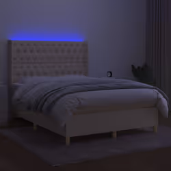 vidaXL Letto a Molle con Materasso e LED Crema 140x200 cm in Tessuto - Vista aggiuntiva 3