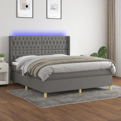 vidaXL Letto a Molle Materasso e LED Grigio Scuro 160x200cm in Tessuto