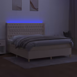 vidaXL Letto a Molle con Materasso e LED Crema 160x200 cm in Tessuto - Vista aggiuntiva 3