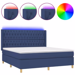 vidaXL Letto a Molle con Materasso e LED Blu 160x200 cm in Tessuto - Vista aggiuntiva 2