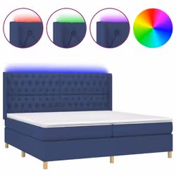 vidaXL Letto a Molle Materasso e LED Blu 200x200cm in Tessuto - Vista aggiuntiva 2