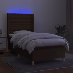 vidaXL Letto a Molle Materasso e LED Marrone Scuro 80x200cm in Tessuto - Vista aggiuntiva 3