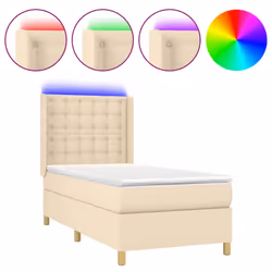 vidaXL Letto a Molle con Materasso e LED Crema 80x200 cm in Tessuto - Vista aggiuntiva 2