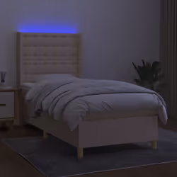 vidaXL Letto a Molle con Materasso e LED Crema 80x200 cm in Tessuto - Vista aggiuntiva 3