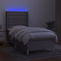 vidaXL Letto a Molle Materasso e LED Grigio Chiaro 90x200 cm Tessuto - Vista aggiuntiva 3