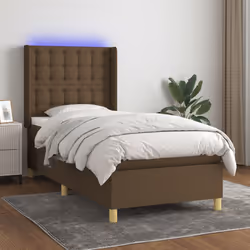 Letto a Molle Materasso e LED Marrone Scuro 100x200 cm Tessutocod mxl 99387 - Vista aggiuntiva 3