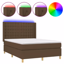 vidaXL Letto a Molle Materasso e LED MarroneScuro 140x190cm in Tessuto - Vista aggiuntiva 2