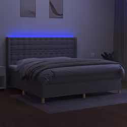vidaXL Letto a Molle Materasso e LED Grigio Chiaro 200x200 cm Tessuto - Vista aggiuntiva 3