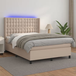 vidaXL Giroletto Molle Materasso e LED Cappuccino 140x200cm Similpelle